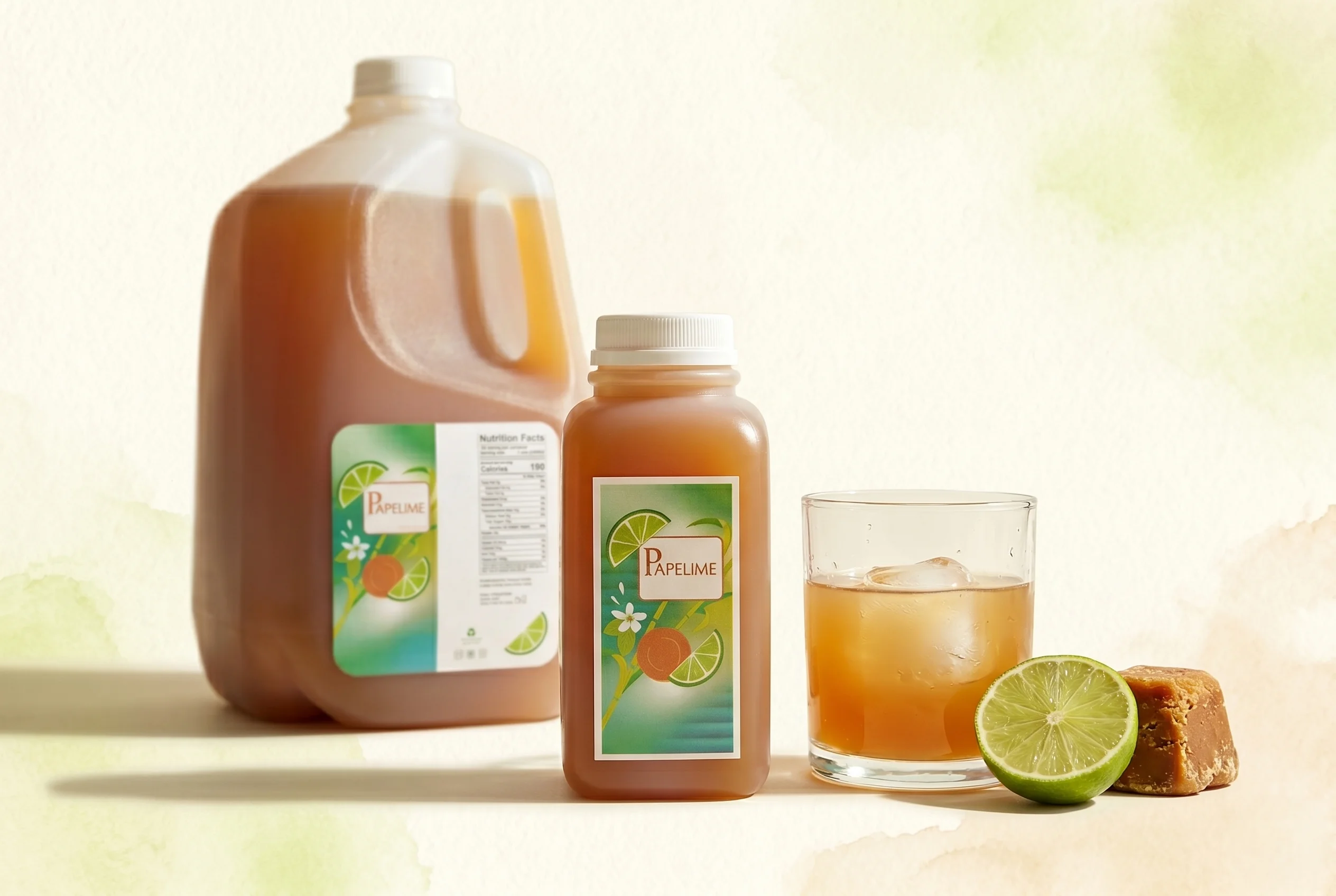 Papelime 12 oz bottle and 1 gallon jug